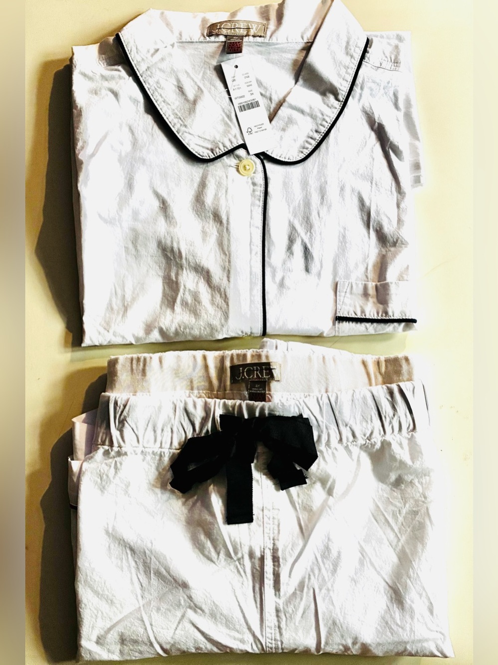 J. Crew Women’s White Pajama Short Set with Black Trim. 100% cotton. NWT. Sz 3X.